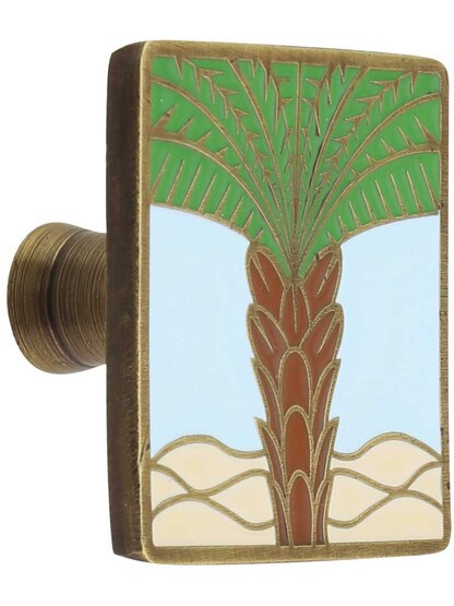 Royal Palm Enameled Knob in Ant Brass/Pale Blue.